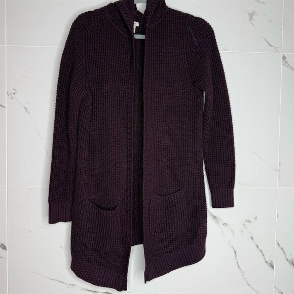 Ll Bean Women's Hooded Cardigan Sweater Purple Size S Cotton Merino Wool - Picture 1 of 8